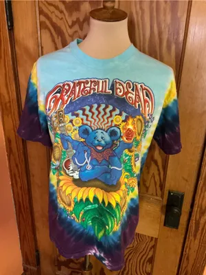 Liquid Blue Grateful Dead Guru Inspiration Bear Tie Dye T Shirt Medium M thumbnail 3