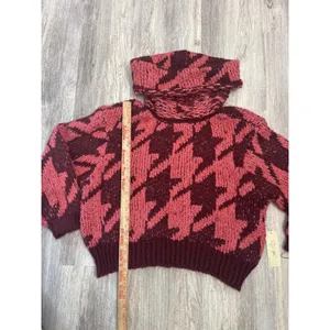 Daytrip Womens Oversized Houndstooth Turtleneck‎ Sweater Pink Size Large NEW thumbnail 5