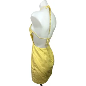 Revolve x Superdown Lilo Yellow Halter Button Up Open Back Mini Bodycon Dress S thumbnail 6