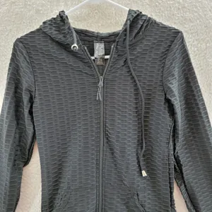 New Mix L/S Full Zip Activewear Hooded Jacket Women's Small Black Textured thumbnail 2