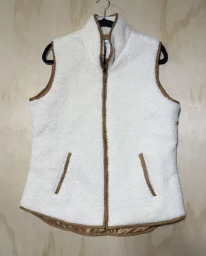 Old Navy Sherpa Fleece Vest Womens Large‎ Cream Brown Full Zip Cozy Warm thumbnail 1