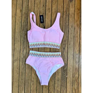 Aimage Pink High Waist Bikini Set‎ Two Piece Swimsuit Cute Swimwear Size M thumbnail 6