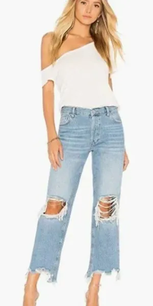 Free People Light Wash Mid Rise Maggie Distressed‎ Jeans thumbnail 1