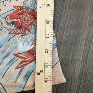 Miami Ink Tattoo Print Mesh Top Tan Koi Fish Floral Long Sleeve Y2K Slim XS/S thumbnail 6