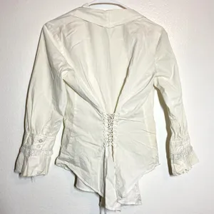 Scully Button Up Shirt Bell Sleeve Lace Trim Collarless Cinch Back White Medium thumbnail 6