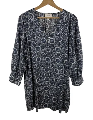 Cleobella Organic Cotton Floral Medallion Mini Dress Large Tunic Boho Relaxed‎ thumbnail 1