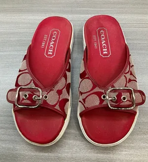 Coach Bonny Signature Red Canvas Slide Sandals thumbnail 1