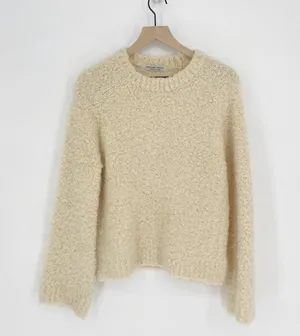 COS Fuzzy Crew Neck Sweater Wide Sleeve Side Slit Ivory Women's S thumbnail 1