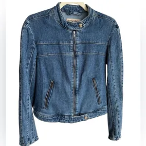 Free People We The Free Fast Lane Motto Denim Jacket Medium thumbnail 5