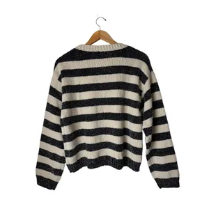 Bobeau Chenille Shine Stripe‎ Sweater Women Medium Ivory Black NWT Metallic Knit thumbnail 3