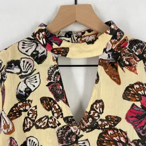 Entro‎ Tunic Top Womens Small Multicolor Butterfly Keyhole Neck Bell Sleeves thumbnail 2