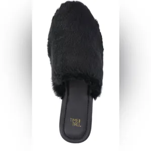 TIME and TRU Womens Black Slippers Size 8 Faux Fur Mules Slip On Comfort New thumbnail 5