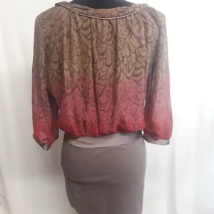 BCBGeneration Sheer Brown Floral Fall Dress Career v6x thumbnail 2