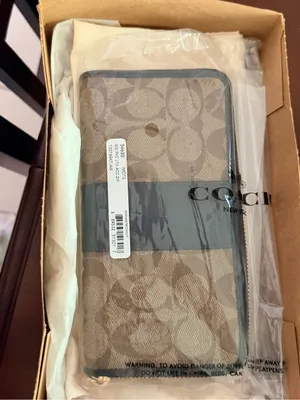 Coach Brown Signature Zip-Around Wallet with Black Leather Trim thumbnail 4