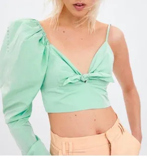 Limited Edition Puff Sleeve One Shoulder Crop Top thumbnail 1