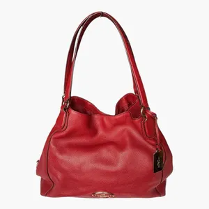Coach Edie Pebbled Leather Shoulder Bag Red Large Hobo Tote Turnlock Zip Purse thumbnail 3