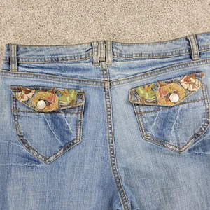 Vintage Faded Glory Jeans Womens 12 Light Wash Blue Floral Flap Pockets Wide Leg thumbnail 14
