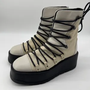 Free People Simone Platform Combat‎ Boots 38 Cream Leather Suede Zip Up Alt Goth thumbnail 1