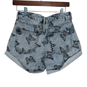 PacSun Womens Butterfly Print Denim Mom Shorts‎ Light Wash Blue Size 27 thumbnail 10