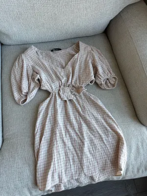 Zara Beige Checkered Mini Dress thumbnail 3