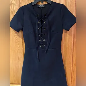 Lulus Closet Renovation Suede Lace-Up Fit & Flare Navy Blue Mini Dress Size‎ XS thumbnail 7