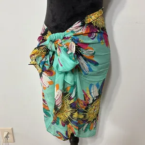 Teal Multicolor Sunflower Print Sheer Wrap One Size thumbnail 5