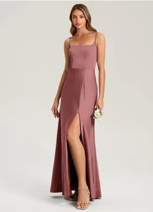 Azazie Bridesmaid Dress Amethyst Lidia Stretch Satin A2 thumbnail 3
