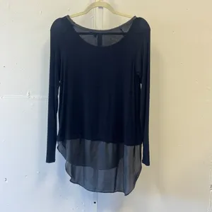 Bordeaux Black Mixed Media High Low Long Sleeve Top Small Raglan Satin Trim thumbnail 2