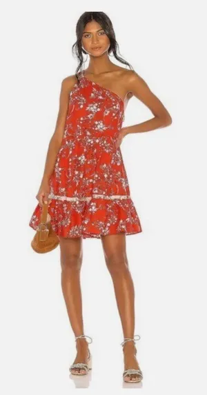 Free People All Mine One Shoulder Floral Mini Dress Red Size Small thumbnail 1