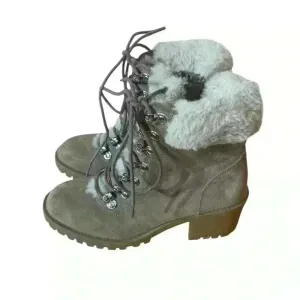 Madden Girl Lace Up Tan Chunky Boots Fur Trim Size 7 Side Zip Hiking 90s Neutral thumbnail 3