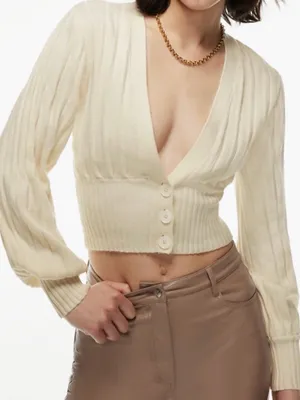 Wilfred Aritzia Plunge Cream Ribbed V-Neck Cardigan thumbnail 1