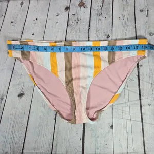 Aerie Ribbed Stripe Bikini Bottoms Ivory Gold Neutral Tan Size XXL‎ thumbnail 7