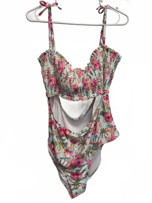 Decree Island Escape Floral Smocked Open One Piece Swimsuit Plus Size XXL thumbnail 3
