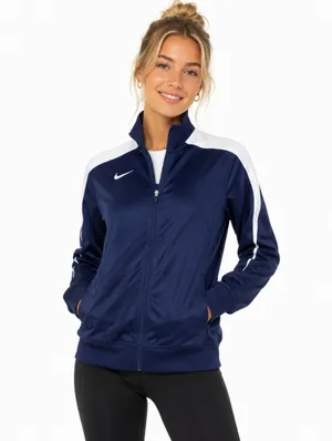 Nike Womens Dri-FIT full zip warm up track jacket Navy Blue White Size Large T thumbnail 2