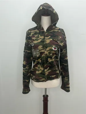 Sister Moses RosyLovi's Womens Full Zip Military Patches Flag Hoodie Jacket XL thumbnail 2