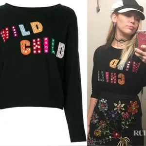 Alice + Olivia‎ Bao Wild Child Black Embellished Wool Sweater ASO Miley Cyrus XS thumbnail 4