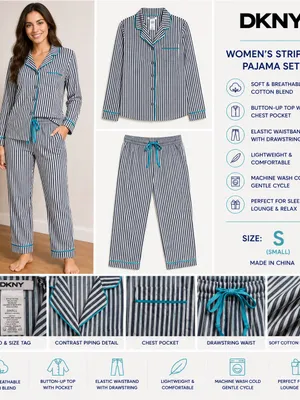 DKNY Women's Striped Cotton Pajama Set Small thumbnail 2