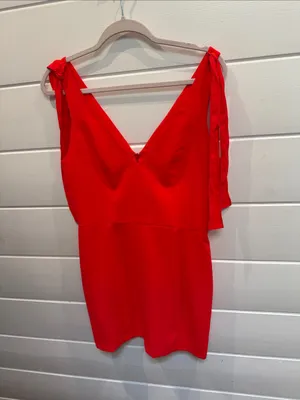 Amanda Uprichard allora Red Tie-Shoulder V-Neck Mini Dress medium thumbnail 2