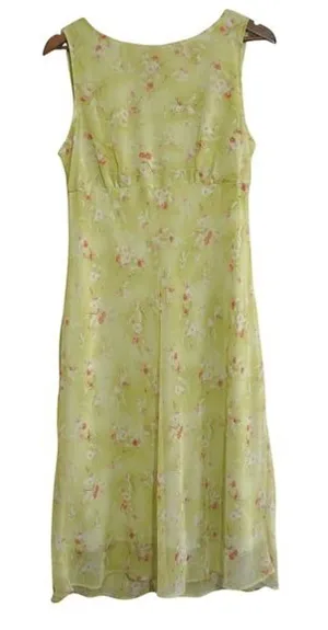 Studio Y Vintage 90s‎ Teacher Yellow Floral Sleeveless Midi Dress Size 13/14 Made in USA thumbnail 1