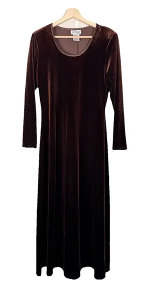 Vintage 90s Dress Brown Velvet Long Maxi Goth Whimsigoth Size‎ 8 Party Holiday thumbnail 1