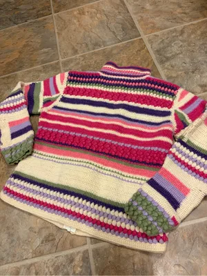 Boston Proper Lambswool Crochet Zip Cardigan Womens XS Stripe Boho Chunky Knit thumbnail 3