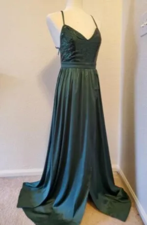 Evening Dress Formal Party Prom Gown Green Sequins Size XS thumbnail 11