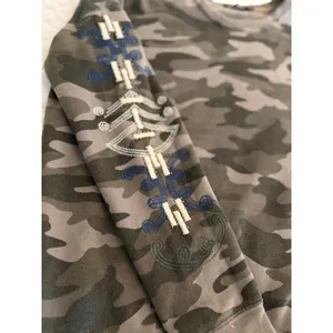 Max Jeans Camo Embroidered Sleeve Sweatshirt XS Green Gray Fleece Pullover thumbnail 5