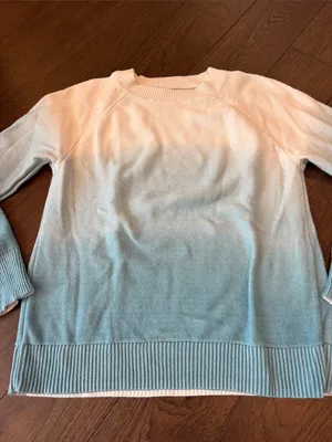 LOFT Ombré Crewneck Sweater - Cream to Aqua Blue Size Small - C54-154 thumbnail 3