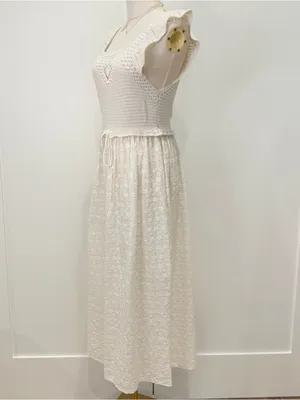 Zara Crochet Eyelet Midi Dress Cream XS Beachy Boho Cottagecore Vacay Hippie thumbnail 7