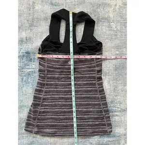 Lululemon Black Gray Purple Stripe Scoop Neck Tank Top Size 4 thumbnail 4