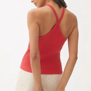 NEW Anthropologie t.la red ribbed halter neck cotton tank top women’s size small thumbnail 2