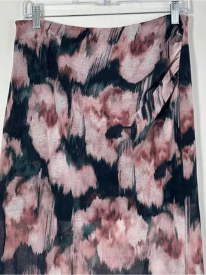 Abercrombie Floral Ruched Midi Skirt Women’s Medium Pink Black Bodycon thumbnail 3