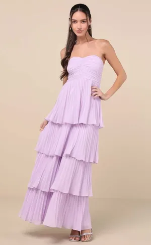 NWT Lulus Seriously Sensational Lavender Strapless Tiered Maxi Dress Gala Sz XS thumbnail 1