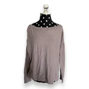 Anthropologie Womens Top Sz M Gray‎ Striped Long Sleeve Buttons Boat Neckline thumbnail 3